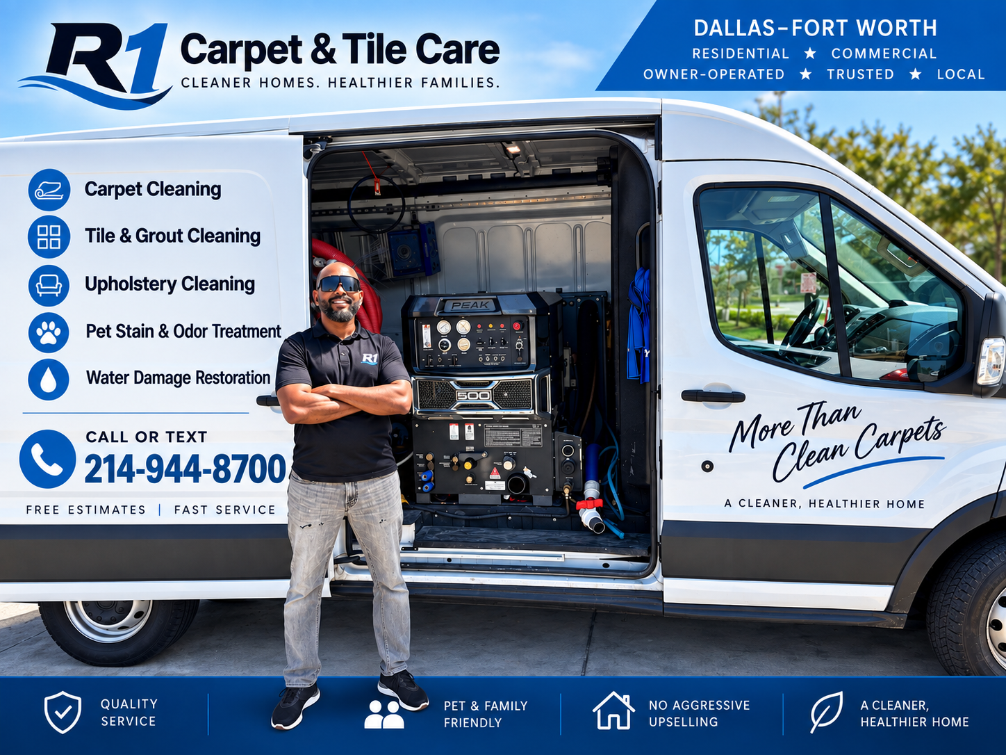 R1 Carpet Care professional cleaning a sofa