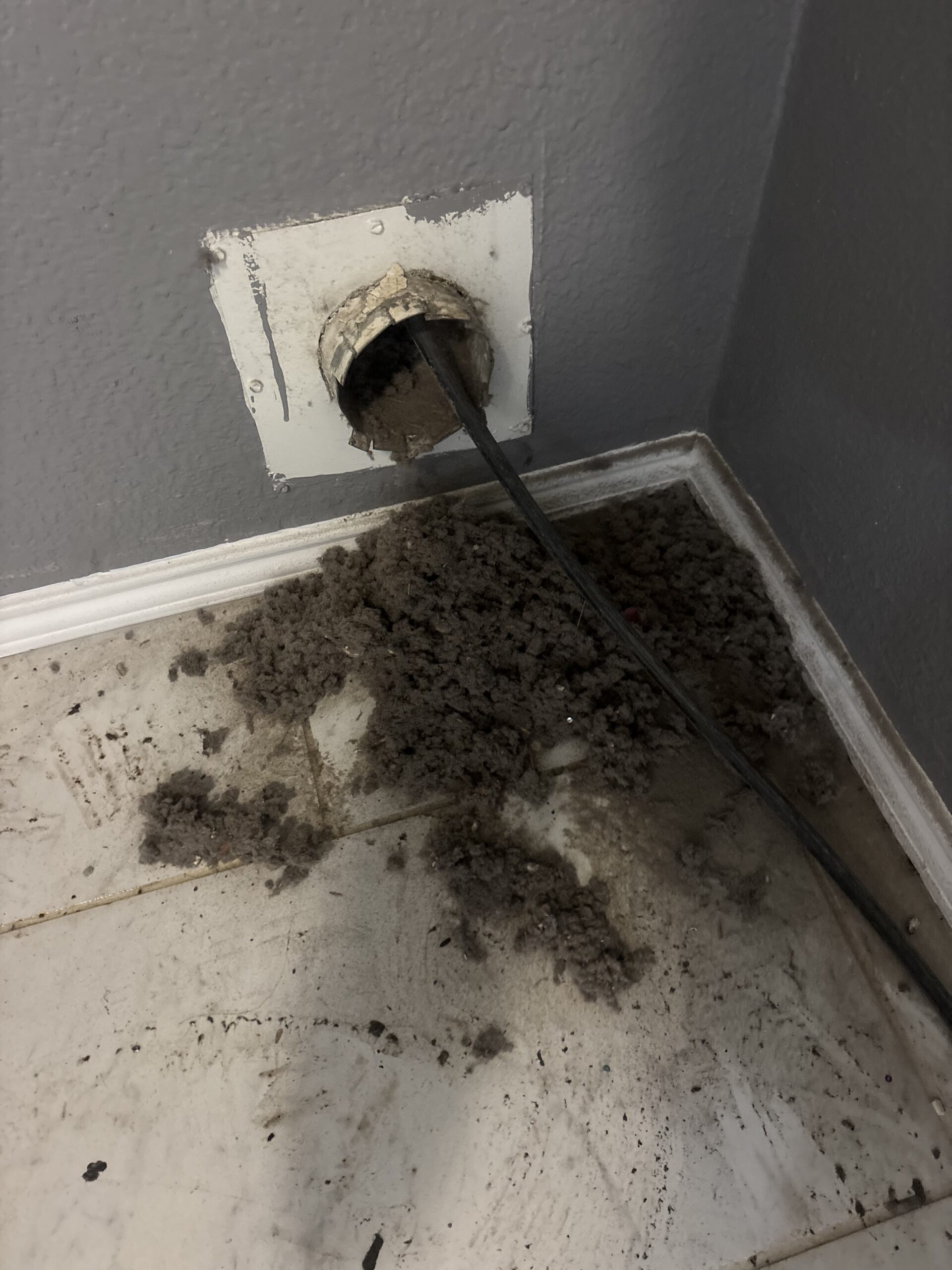 Heavy dryer vent lint removed beside a dryer