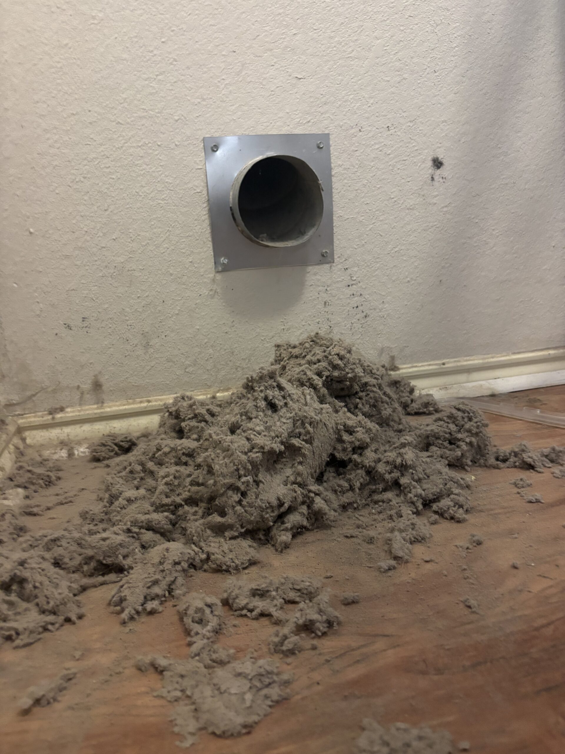 Lint removed from an interior dryer exhaust vent
